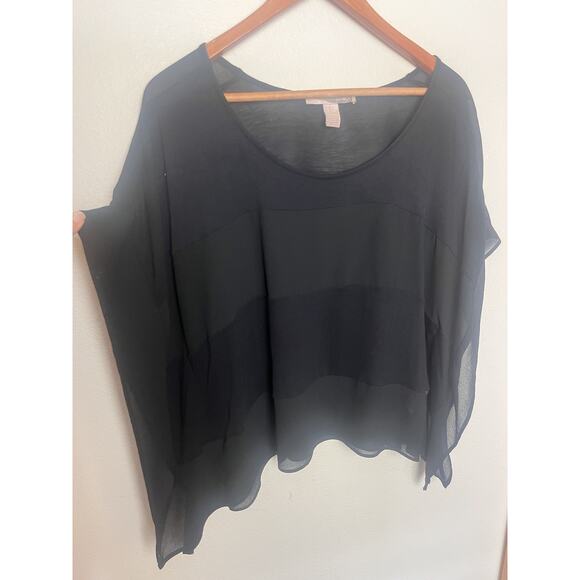 Love 21 Forever 21 Sheer Black Panel Poncho Top Sz Medium Black - Picture 2 of 9